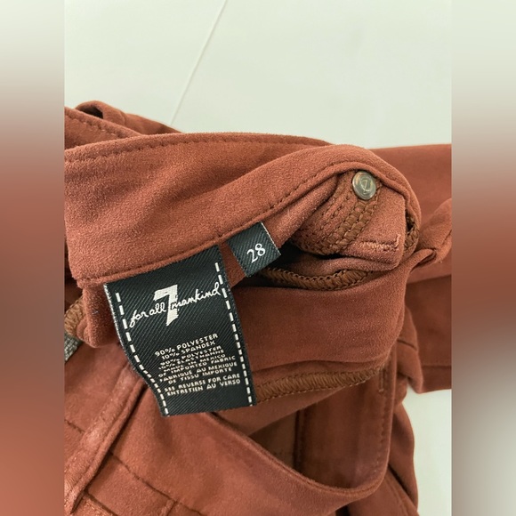 7 FOR ALL MANKIND cognac brown pants LIQUID FAUX SUEDE SKINNY JEANS SIZE- 28 - Picture 2 of 9